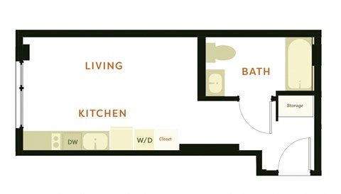 Floor plan for studio, 1 bath, 331 sqft